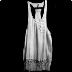 Victoria Secret XS white Racerback Tank/swim Coverup with Tassel Fringe